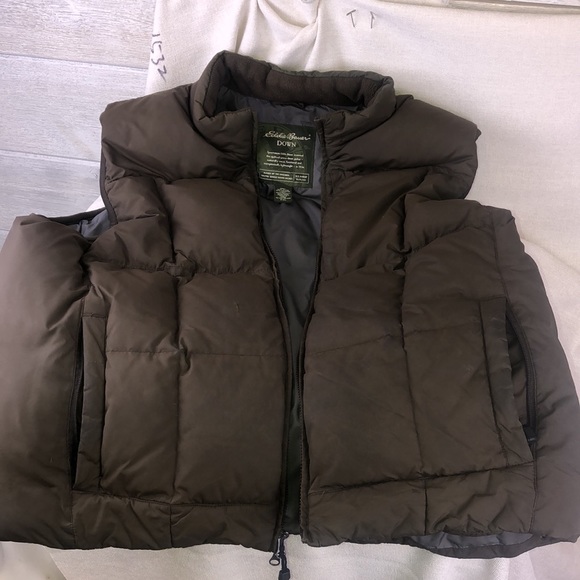 Mens Eddie Bauer Goose Down Vest Jacket size XXL Men’s Brown nylon/poly lining